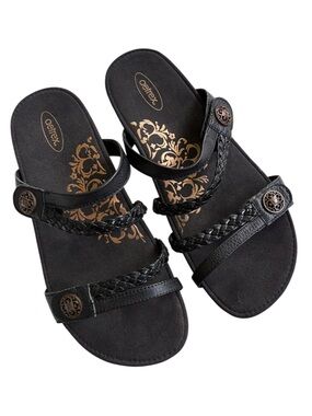 EUC Aetrex Leather Janey Braided Slide Sandals Black Size 10
